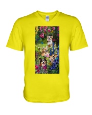 Corgi roses corgi lover dog mom V-Neck T-Shirt tile
