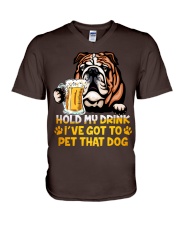 Bulldog hold my drink V-Neck T-Shirt tile