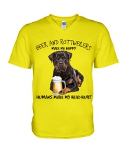 Rottweiler And Beer make me happy Gift for you V-Neck T-Shirt tile