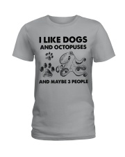 Octopuse and dog three people Ladies T-Shirt tile