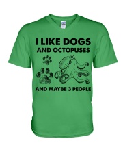 Octopuse and dog three people V-Neck T-Shirt tile