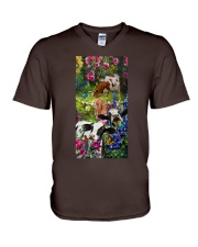 Cow roses cow lovers V-Neck T-Shirt tile
