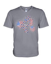 Flamingo flag fireworks flamingo lovers bird lover V-Neck T-Shirt tile