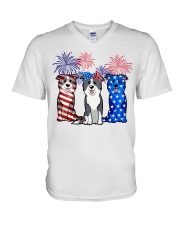 Border collie flag colors V-Neck T-Shirt tile
