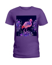 Flamingo flowers lavender tote bag Ladies T-Shirt tile