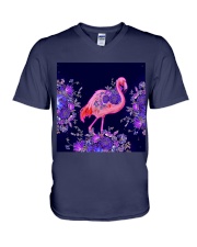 Flamingo flowers lavender tote bag V-Neck T-Shirt tile