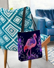 Flamingo flowers lavender tote bag All-over Tote aos-all-over-tote-lifestyle-front-01