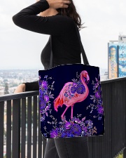 Flamingo flowers lavender tote bag All-over Tote aos-all-over-tote-lifestyle-front-05
