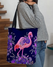 Flamingo flowers lavender tote bag All-over Tote aos-all-over-tote-lifestyle-front-09