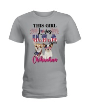 Girl loves us and chihuahua Gift for you Ladies T-Shirt tile