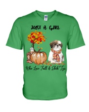 Girl loves Fall and Shih Tzu Gift for you V-Neck T-Shirt tile