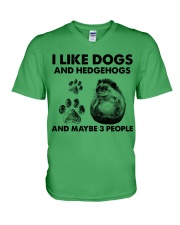 Hedgehogs and dog three people V-Neck T-Shirt tile