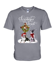 Boston Terrier Christmas begins gift for you V-Neck T-Shirt tile