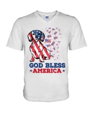 Dachshund God bless America Gift for u V-Neck T-Shirt tile