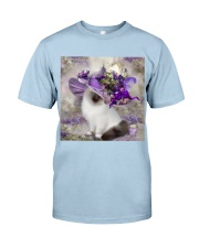 Cat purple tiny flowers cat lover cat moms Classic T-Shirt tile