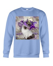 Cat purple tiny flowers cat lover cat moms Crewneck Sweatshirt tile