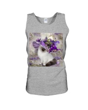 Cat purple tiny flowers cat lover cat moms Unisex Tank tile
