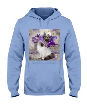 Cat purple tiny flowers cat lover cat moms Hooded Sweatshirt tile