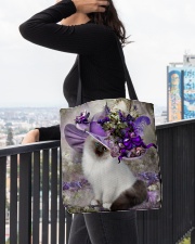 Cat purple tiny flowers cat lover cat moms All-over Tote aos-all-over-tote-lifestyle-front-05