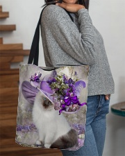 Cat purple tiny flowers cat lover cat moms All-over Tote aos-all-over-tote-lifestyle-front-09