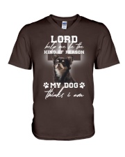 Chihuahua thinks i am chihuahua lovers V-Neck T-Shirt tile