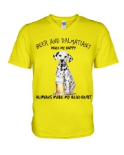 Dalmatian And Beer make me happy Gift for you V-Neck T-Shirt tile