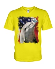 Dolphin butterfly on nose dolphin lover V-Neck T-Shirt tile