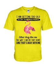 Flamingo getting too old bird lover V-Neck T-Shirt tile