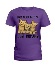 Yorkshire terrier dogs never bite me Ladies T-Shirt tile