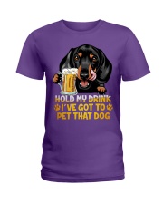 Dachshund hold my drink Ladies T-Shirt tile