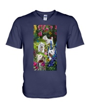 Westie roses westie lovers dog moms V-Neck T-Shirt tile
