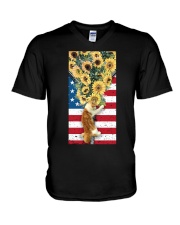Cat flowers and freedom cat lovers cat moms V-Neck T-Shirt tile