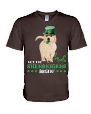 Golden retriever let the shenanigans begins V-Neck T-Shirt tile