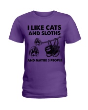 Cat and sloth three people Ladies T-Shirt tile