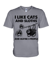 Cat and sloth three people V-Neck T-Shirt tile