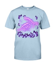 Turtle magical purple butterfly Classic T-Shirt tile