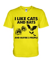 Bats and cats three people for cat lovers V-Neck T-Shirt tile