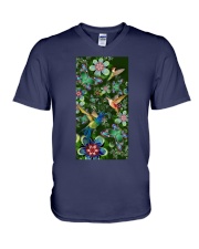 Hummingbird green flowers hummingbird lovers V-Neck T-Shirt tile