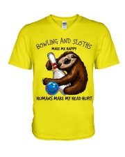 Sloth And Bowling make me happy Gift for you V-Neck T-Shirt tile