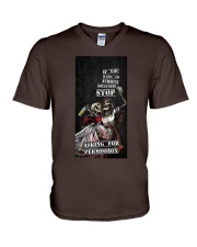 Skull asking for permission V-Neck T-Shirt tile