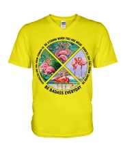 Flamingo be strong brave humble birds lovers V-Neck T-Shirt tile