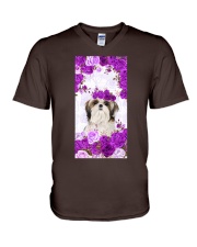 Shih Tzu Purple rose Gift for you V-Neck T-Shirt tile