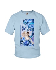 Cat blue flowers gift for cat lover Youth T-Shirt tile