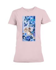 Cat blue flowers gift for cat lover Premium Fit Ladies Tee tile