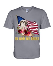 In God we trust shih tzu Gift for you V-Neck T-Shirt tile