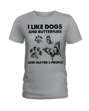 Butterfly and dog three people insects bugs lover Ladies T-Shirt tile