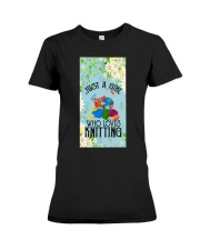 Knitting A girl who loves Gift for you Premium Fit Ladies Tee tile