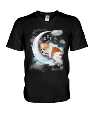 Cute Corgi Sleeping On The Moon - For Dog Lovers V-Neck T-Shirt tile