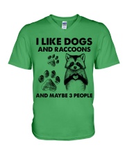Raccoon and dog three people raccoon lover dogmom V-Neck T-Shirt tile