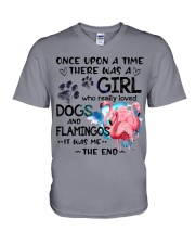 Flamingo and dog it was me flamingo lovers V-Neck T-Shirt tile